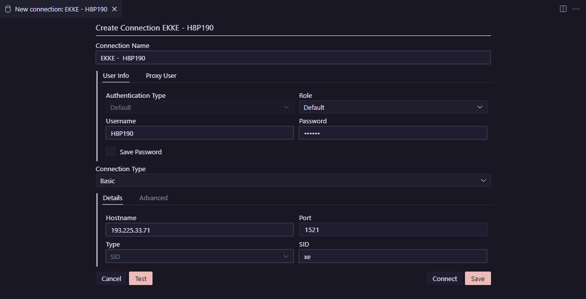 Oracle SQL Developer Extension for VSCode - New Connection